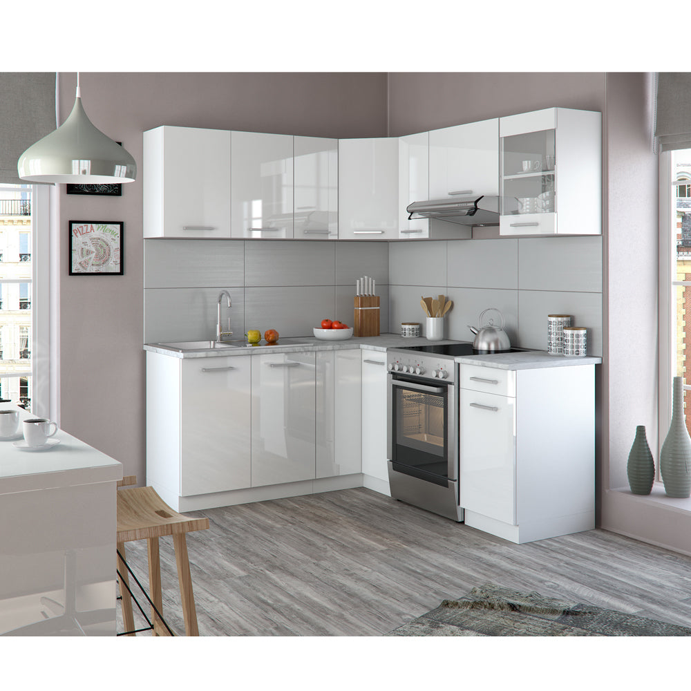 Vicco Cucina angolare completa Bianco/bianco lucido 187 x 167 cm , PL Marmo