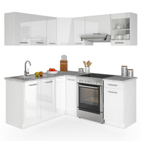 Vicco Cucina angolare completa Bianco/bianco lucido 187 x 167 cm , PL Marmo