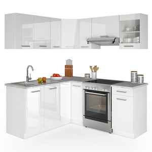 Vicco Cucina angolare completa Bianco/bianco lucido 187 x 167 cm , PL Marmo