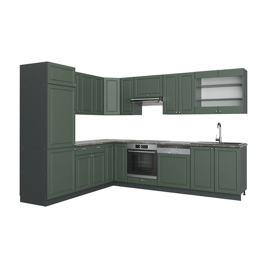 Vicco Cucina angolare completa Verde-oro Country House/Antracite 227 x 60 cm senza piano di lavoro
