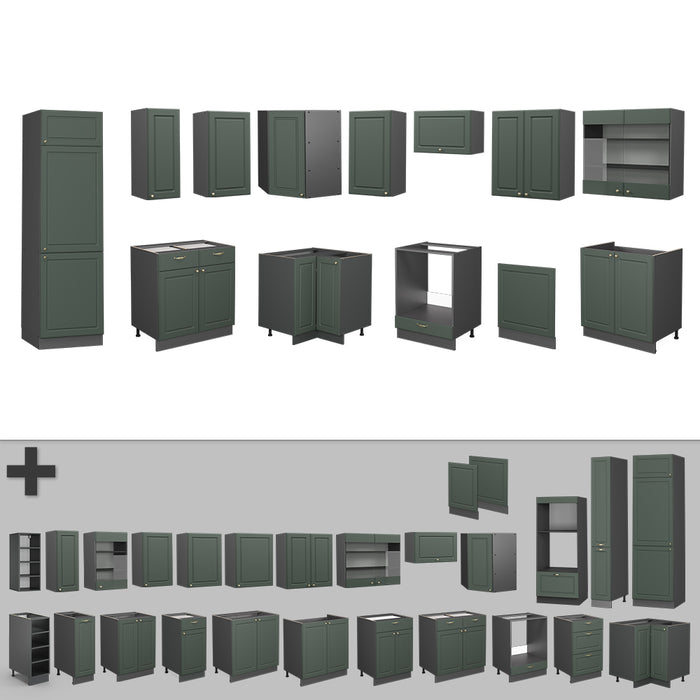 Vicco Cucina angolare completa Verde-oro Country House/Antracite 227 x 60 cm senza piano di lavoro