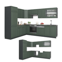 Vicco Cucina angolare completa Verde-oro Country House/Antracite 227 x 60 cm senza piano di lavoro