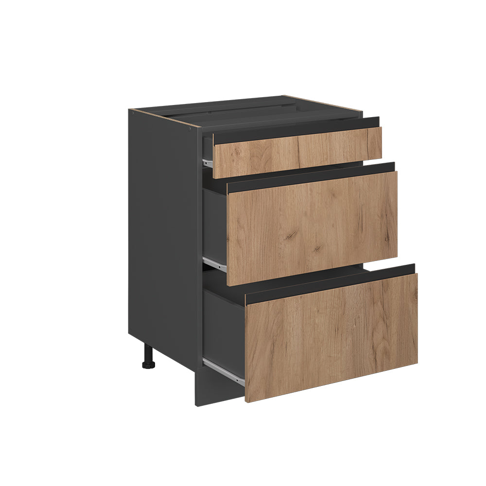 Vicco Mobiletto base per cucina Quercia dorata 60 cm Forma a J, con cassetti, senza piano di lavoro