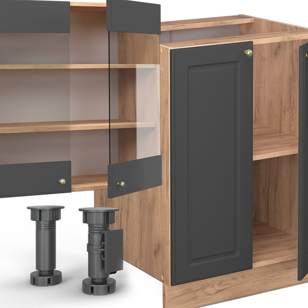 Vicco Cucina componibile Antracite Country House/oro Kraft Oak 300 cm con armadio alto, PL Marmo