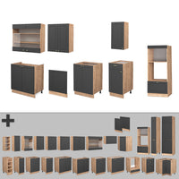Vicco Cucina componibile Antracite Country House/oro Kraft Oak 300 cm con armadio alto, PL Marmo
