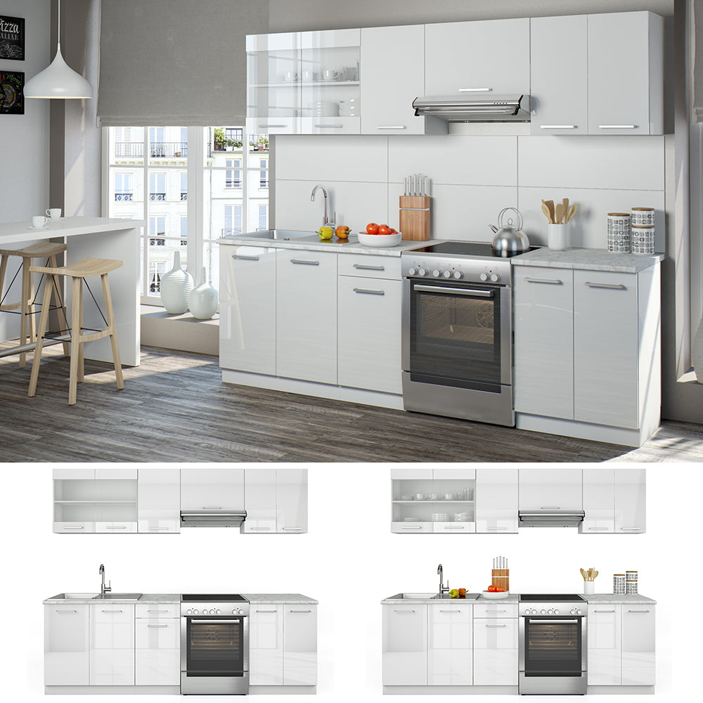 Vicco Cucina componibile Bianco lucido 240 cm , PL Marmo