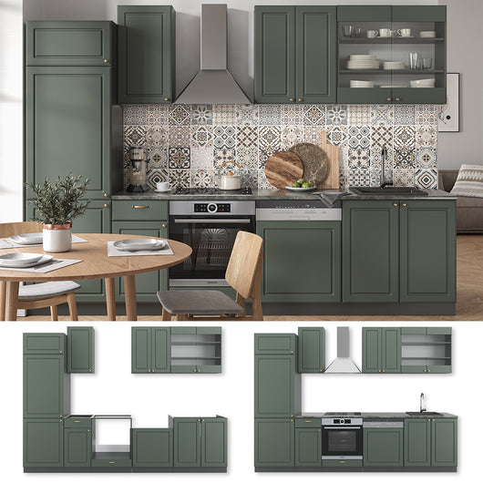 Vicco Cucina componibile Verde-oro Country House/Antracite 300 cm senza piano di lavoro