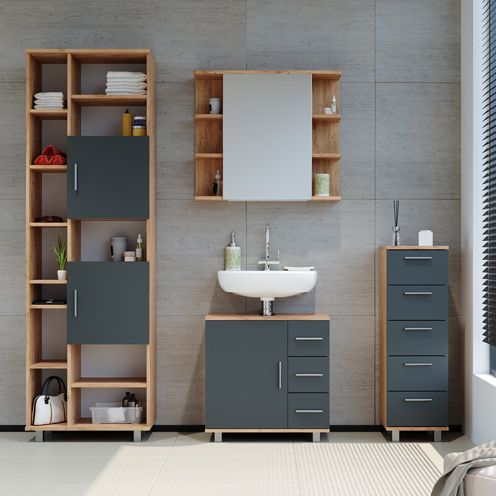 Vicco Cassettiera da bagno Quercia dorata 30 x 95 cm