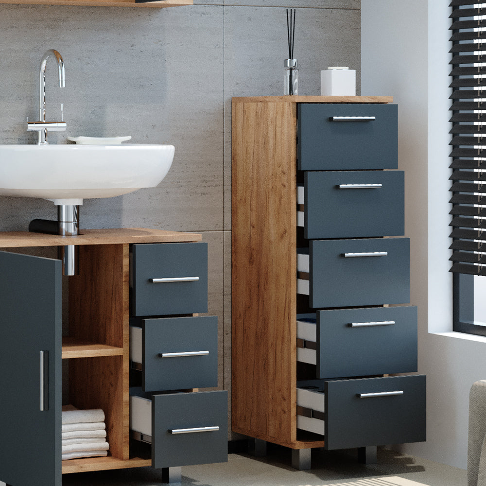 Vicco Cassettiera da bagno Quercia dorata 30 x 95 cm