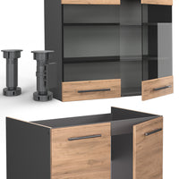 Vicco Cucina componibile Quercia dorata/antracite 240 cm senza piano di lavoro