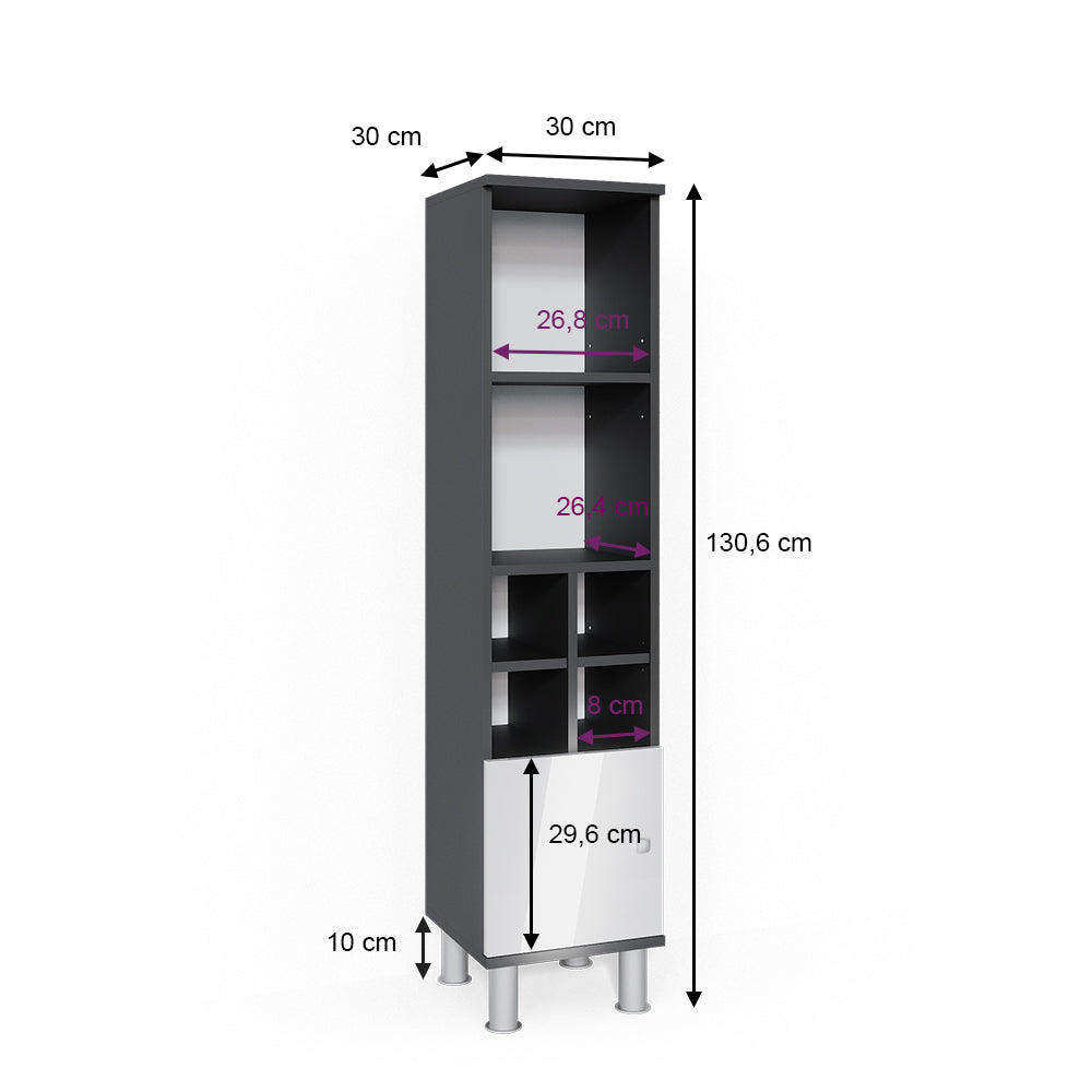 Vicco Mobiletto bagno Bianco lucido 30 x 130.6 cm porta piccola