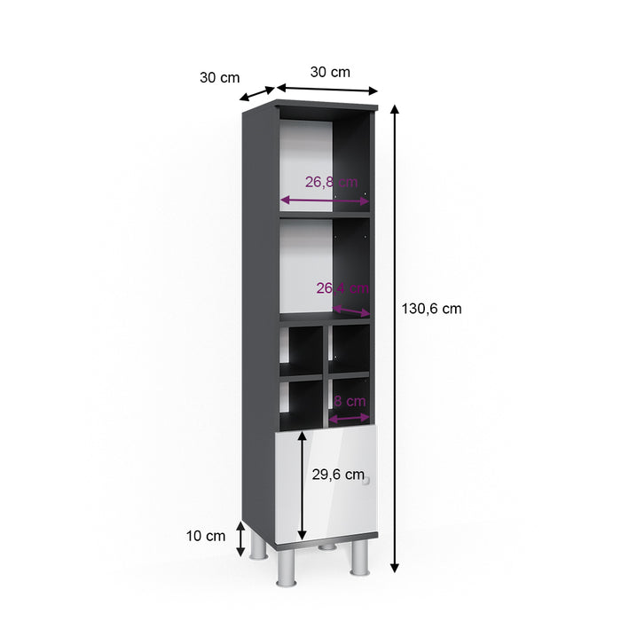Vicco Mobiletto bagno Bianco lucido 30 x 130.6 cm porta piccola
