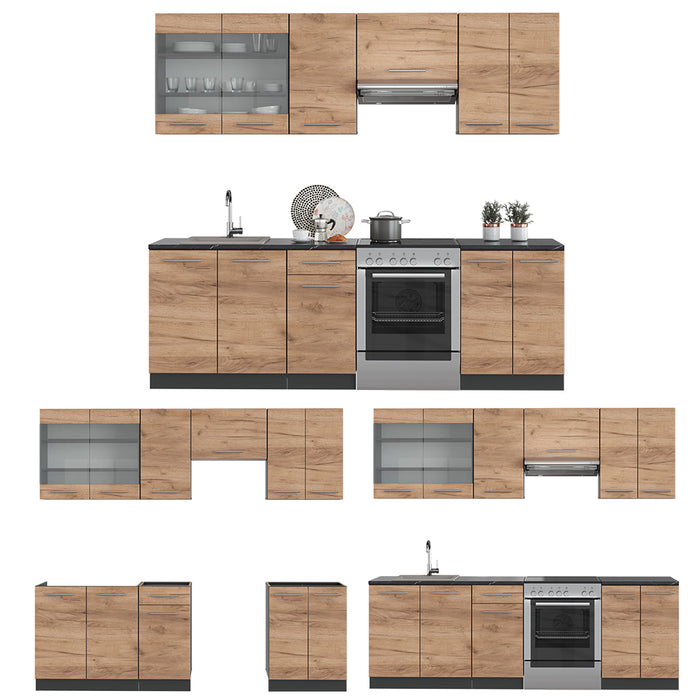 Vicco Cucina componibile Quercia dorata/antracite 240 cm senza piano di lavoro