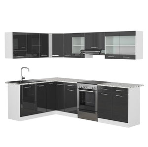 Vicco Cucina angolare completa Bianco/antracite lucido 267 x 167 cm , PL Marmo