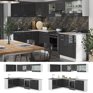 Vicco Cucina angolare completa Bianco/antracite lucido 267 x 167 cm , PL Marmo