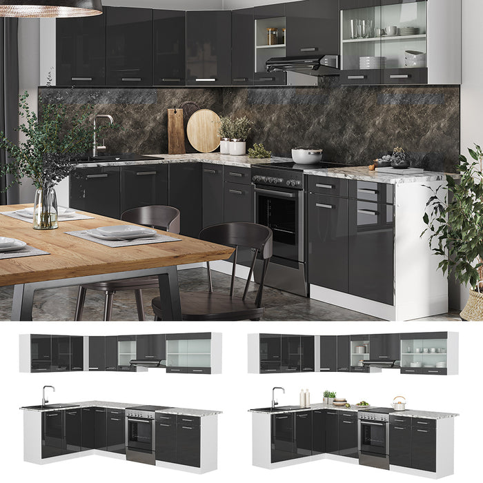 Vicco Cucina angolare completa Bianco/antracite lucido 267 x 167 cm , PL Marmo