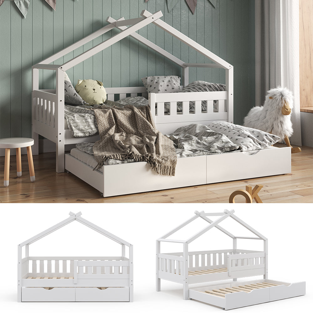 Vitalispa Letto montessori bambini Bianco 80x160 cm con letto per ospiti