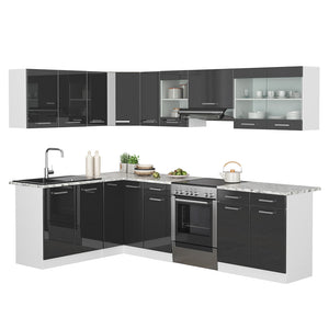 Vicco Cucina angolare completa Bianco/antracite lucido 267 x 167 cm , PL Marmo