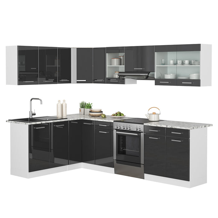 Vicco Cucina angolare completa Bianco/antracite lucido 267 x 167 cm , PL Marmo