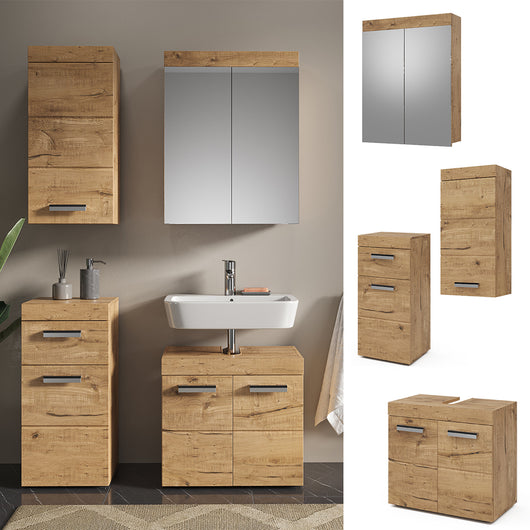 Vicco Set mobili bagno Quercia Wotan 4 parti, con armadio a muro