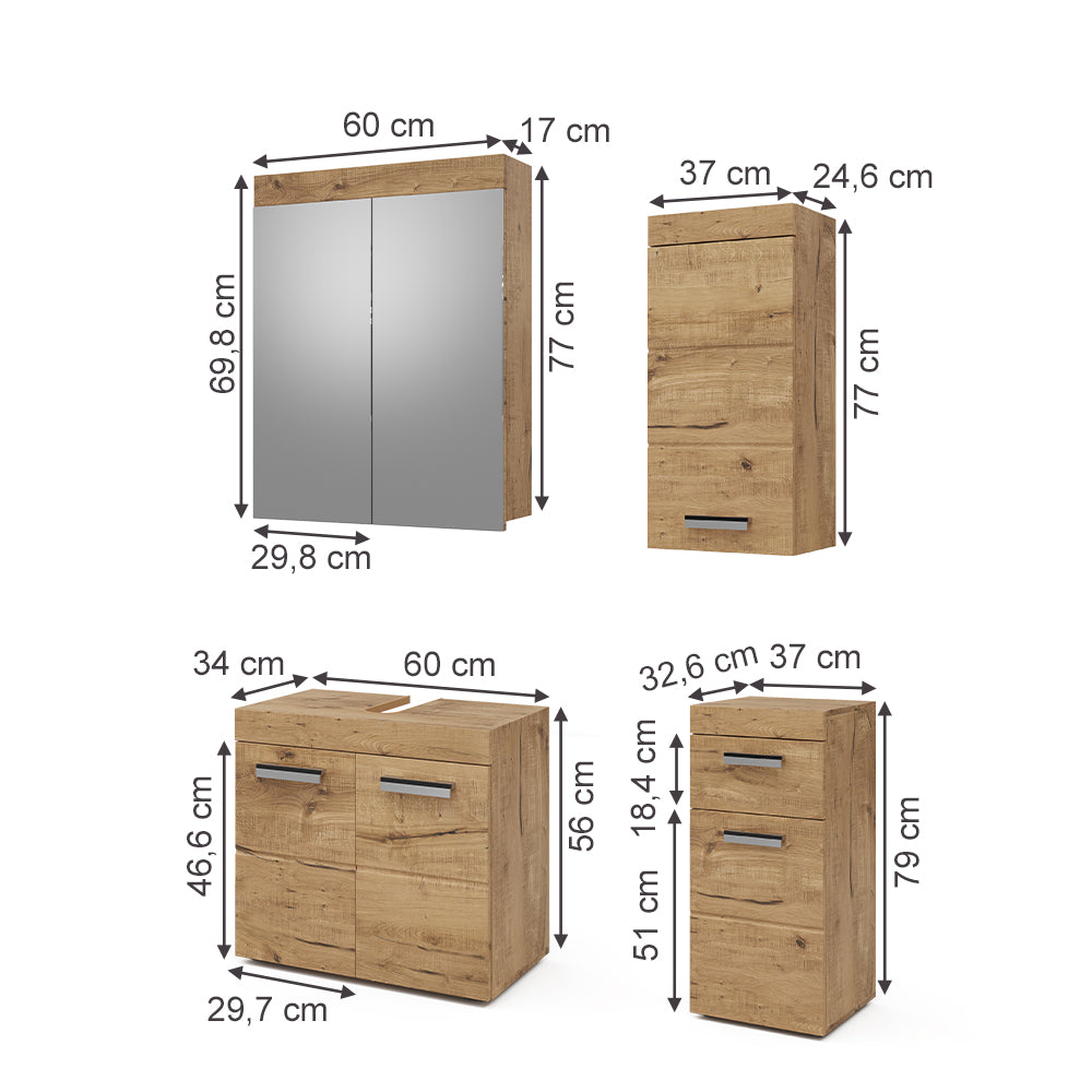 Vicco Set mobili bagno Quercia Wotan 4 parti, con armadio a muro