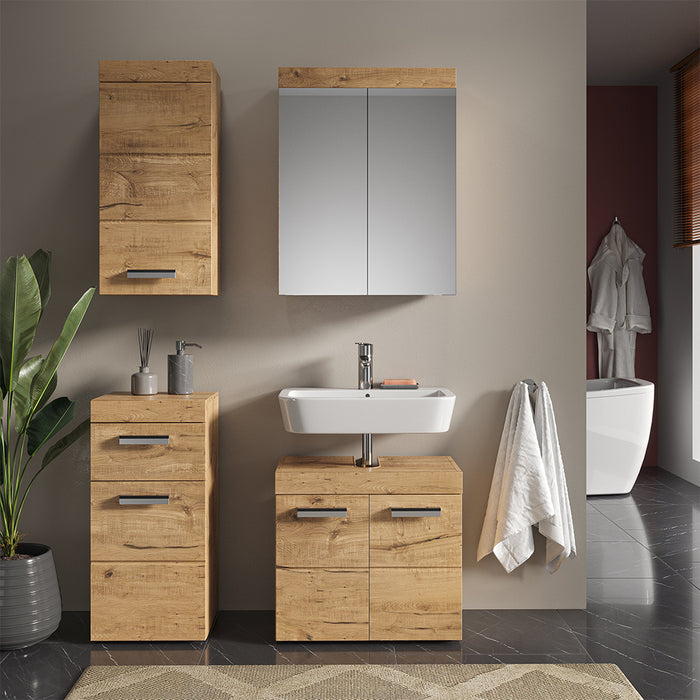 Vicco Set mobili bagno Quercia Wotan 4 parti, con armadio a muro