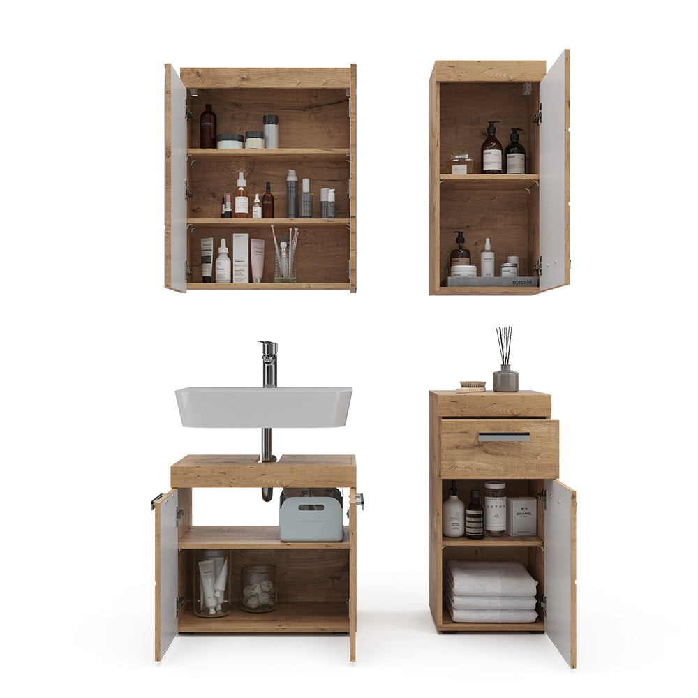 Vicco Set mobili bagno Quercia Wotan 4 parti, con armadio a muro