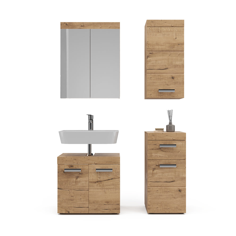 Vicco Set mobili bagno Quercia Wotan 4 parti, con armadio a muro