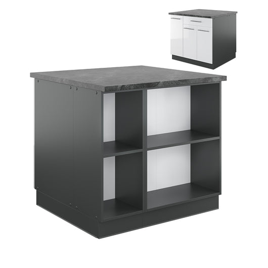 Vicco Isola cucina Bianco lucido/antracite 90 cm con cassetto, senza piano di lavoro