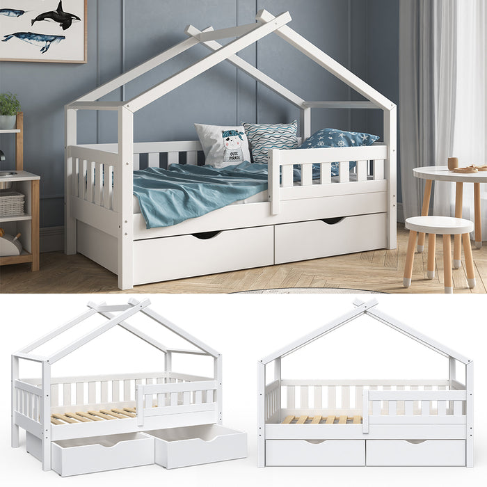 Vitalispa Letto montessori bambini Bianco 80x160 cm con 2 cassetti