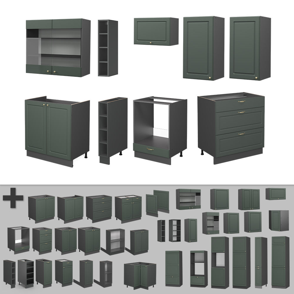 Vicco Cucina componibile Verde-oro Country House/Antracite 235 cm senza piano di lavoro