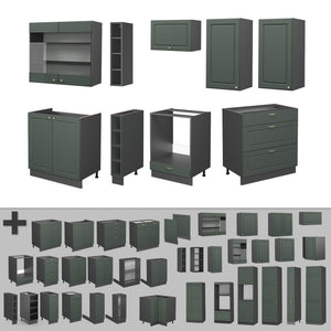 Vicco Cucina componibile Verde-oro Country House/Antracite 235 cm senza piano di lavoro