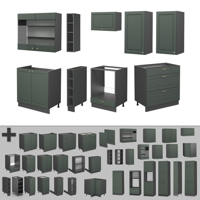 Vicco Cucina componibile Verde-oro Country House/Antracite 235 cm senza piano di lavoro