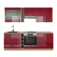 Vicco Cucina componibile Bordeaux lucido/rovere dorato 235 cm , PL Rovere