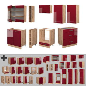 Vicco Cucina componibile Bordeaux lucido/rovere dorato 235 cm , PL Antracite