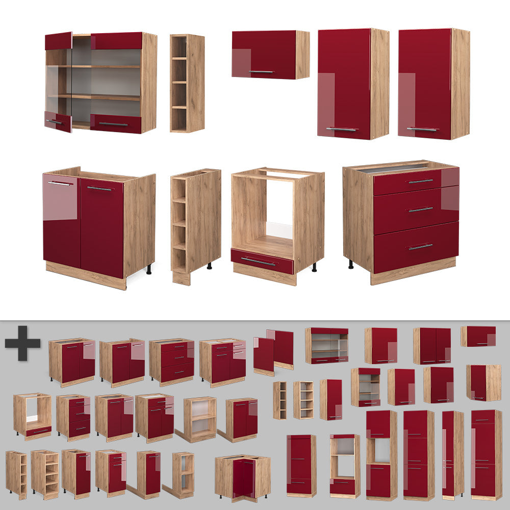 Vicco Cucina componibile Bordeaux lucido/rovere dorato 235 cm , PL Marmo