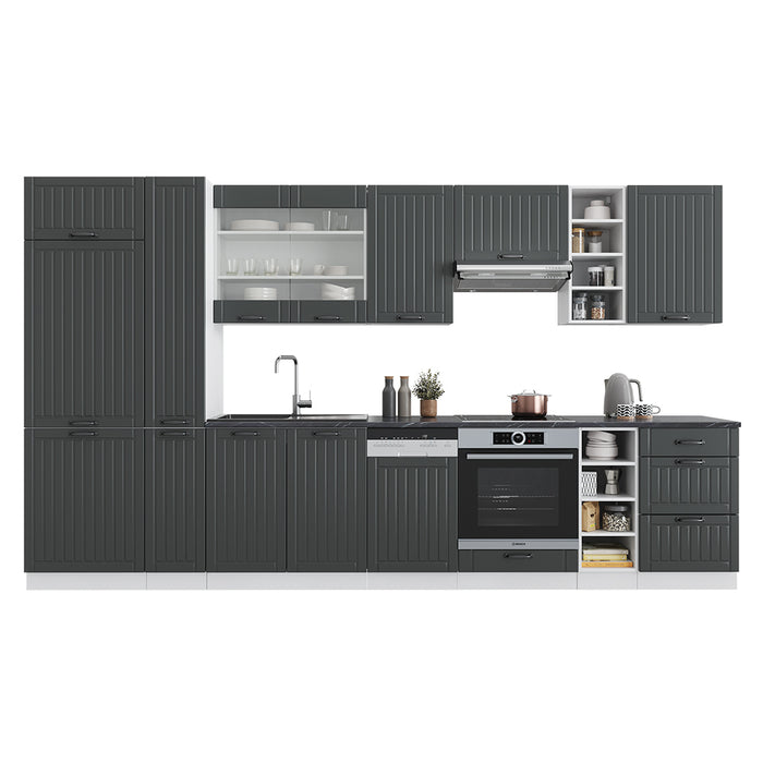 Vicco Cucina componibile Antracite casa di campagna/bianco 355 cm con armadio alto, senza piano di lavoro