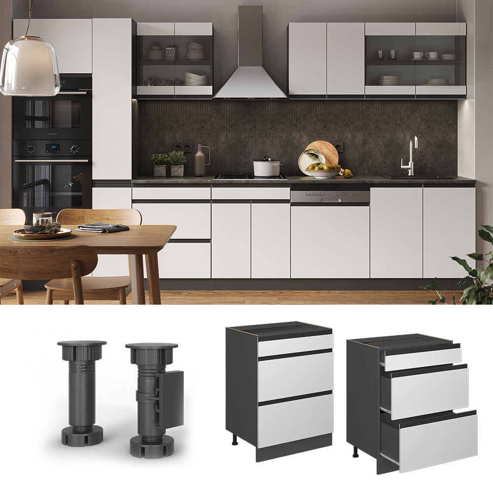 Vicco Mobiletto base per cucina Bianco 60 cm Forma a J, con cassetti, senza piano di lavoro