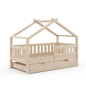 Vitalispa Letto montessori bambini Legno naturale 80x160 cm con letto per ospiti