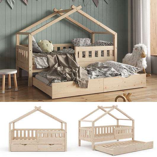 Vitalispa Letto montessori bambini Legno naturale 80x160 cm con letto per ospiti