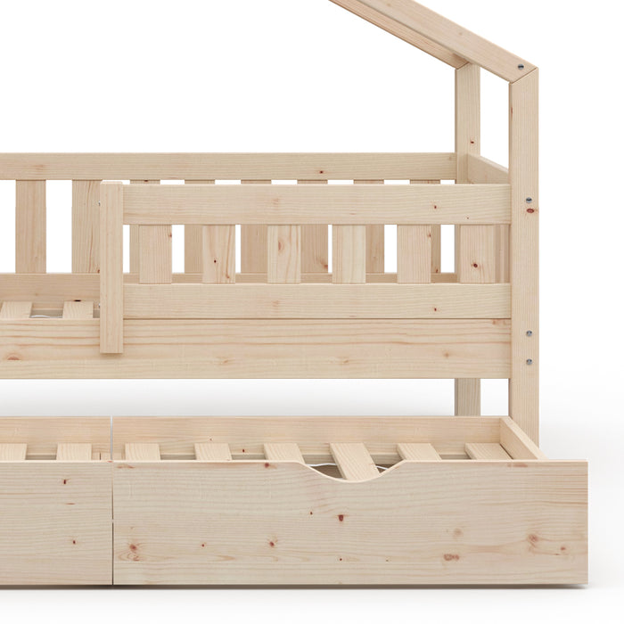 Vitalispa Letto montessori bambini Legno naturale 80x160 cm con letto per ospiti