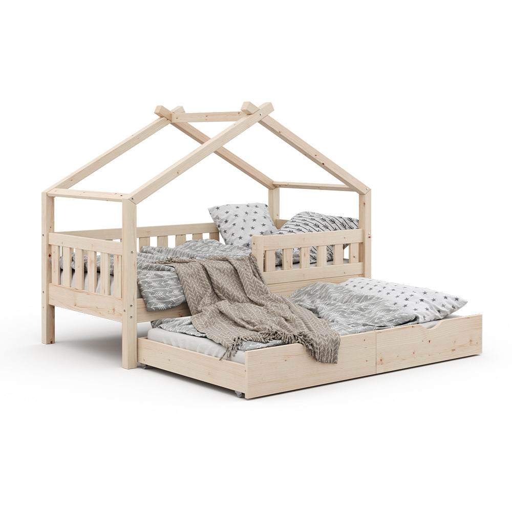Vitalispa Letto montessori bambini Legno naturale 80x160 cm con letto per ospiti