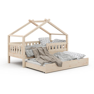 Vitalispa Letto montessori bambini Legno naturale 80x160 cm con letto per ospiti
