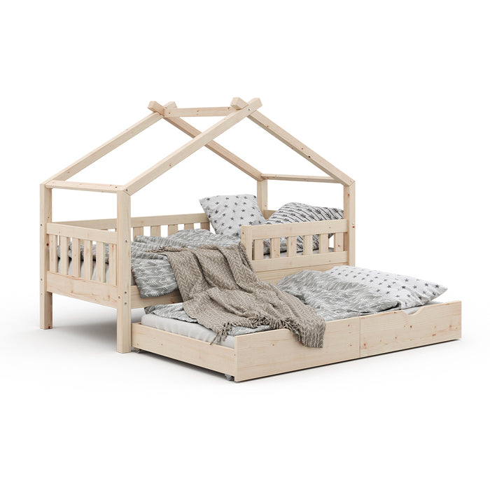 Vitalispa Letto montessori bambini Legno naturale 80x160 cm con letto per ospiti