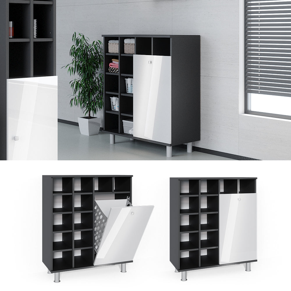 Vicco Armadietto da bagno con portabiancheria Bianco lucido 78.4 x 91.6 cm