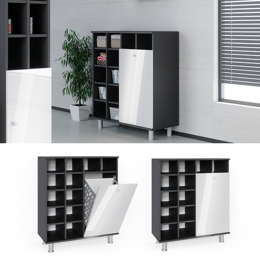 Vicco Armadietto da bagno con portabiancheria Bianco lucido 78.4 x 91.6 cm