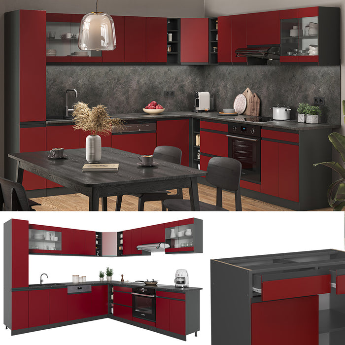 Vicco Cucina angolare completa Rosso/antracite 257 x 277 cm J-Shape, PL Antracite