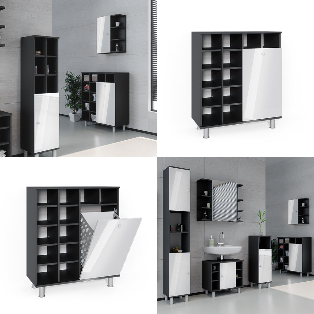 Vicco Armadietto da bagno con portabiancheria Bianco lucido 78.4 x 91.6 cm