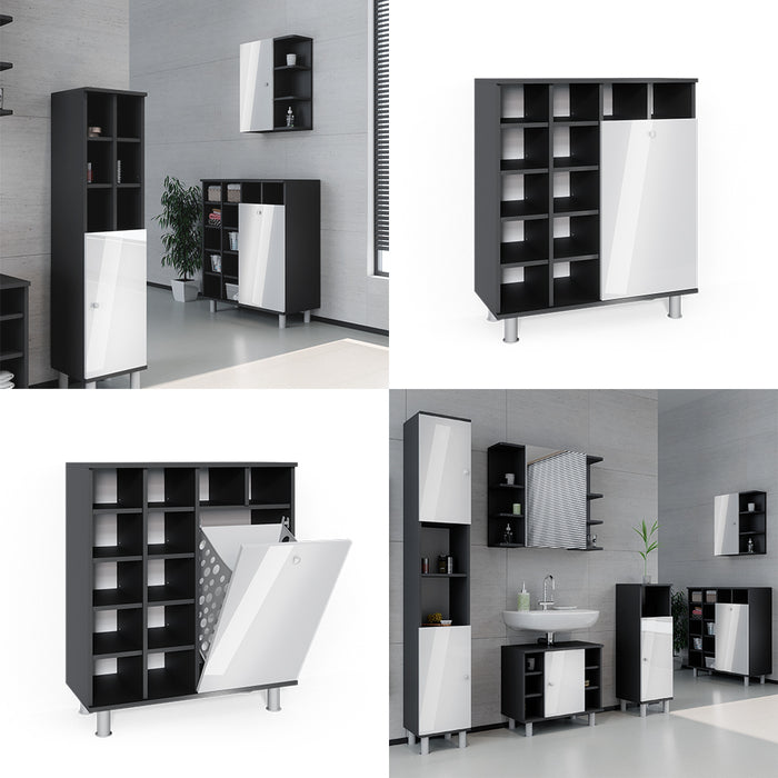 Vicco Armadietto da bagno con portabiancheria Bianco lucido 78.4 x 91.6 cm