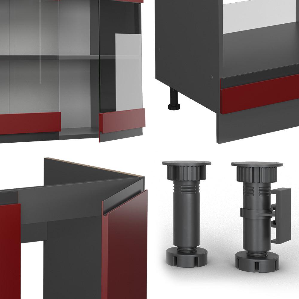 Vicco Cucina angolare completa Rosso 257 x 60 cm Forma a J, senza piano di lavoro